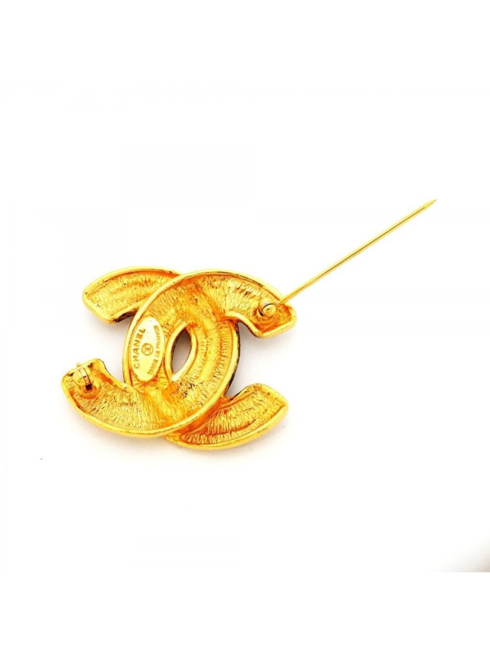 Chanel Brooch Vintage CC Logo Quilted Gold Plated - Picture 6 of 6